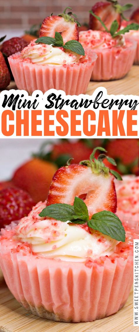 Mini Strawberry Cheesecake Recipe Mini Strawberry Cake, Beautiful Cheesecake, Recipe For Strawberry Shortcake, Strawberry Shortcake Cheesecake Recipe, Shortcake Recipes, Strawberry Cheesecake Cupcakes, Strawberry Cheesecakes, Mini Strawberry Cheesecake, Mini Cheesecake Bites