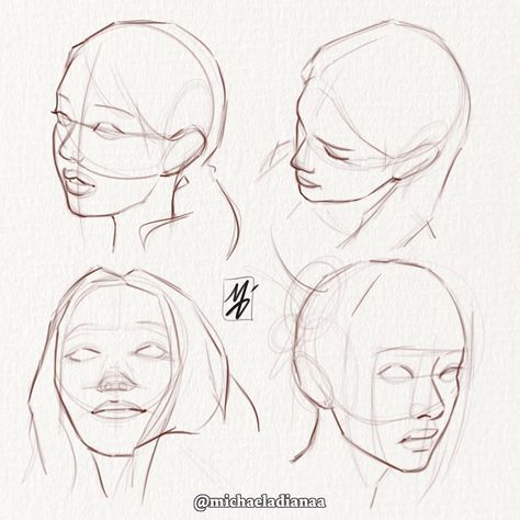 michaela ✦ on Instagram: “face angle studies 💛 (swipe for step-by-step) i wanted to (once again) face my fears and study some facial angles that i usually don’t…” Side Angle Face Drawing, Different Angles Of The Face, Face Angles Drawing, Face Perspective Reference, Face Proportions Drawing, Face My Fears, Face Angle, Face Proportions, Drawing Anatomy