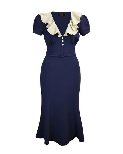 1930s Blondell Dress - Navy – House of Foxy 30s Dresses Vintage, 1930s Aesthetic, Navy House, 1930 Dress, 30s Dresses, 1930's Dresses, Secretary Outfits, 30s Dress, 1930s Style