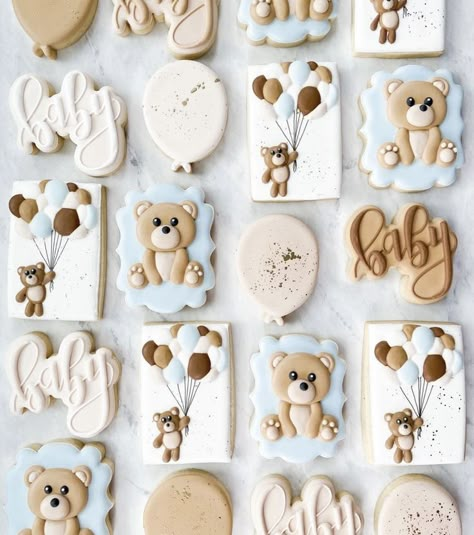 Teddy Bear Baby Shower Theme, Bear Baby Shower Cake, Baby Shower Decorations Neutral, Teddy Bear Cookies, Baby Shower Sweets, Classy Baby Shower, Bear Baby Shower Theme, Idee Babyshower, Baby Shower Treats