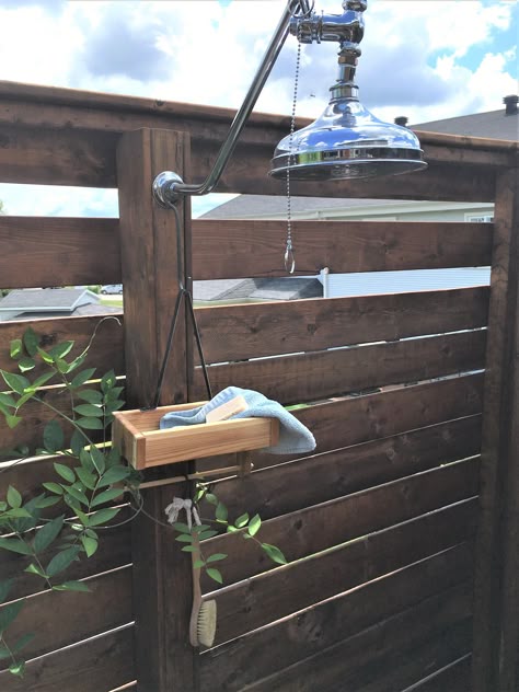 Diy Outdoor Shower Ideas, Wrought Iron Hooks, Portable Shower, Seattle Homes, Shower Storage, Iron Hook, Outdoor Bathrooms, Metal Screen, Shower Caddy