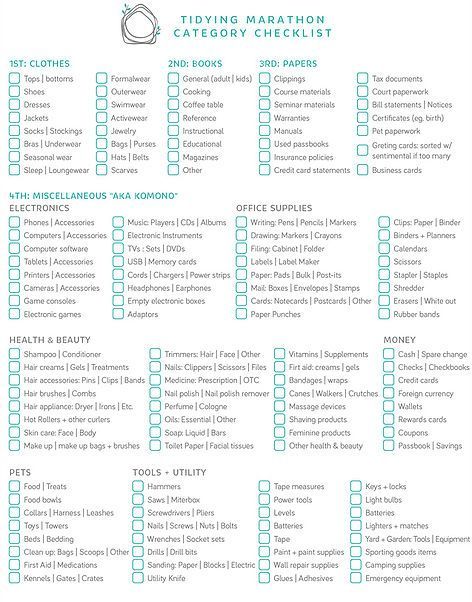 Tidying marathon category checklist Konmari Checklist, Marie Kondo Organizing, To Do Planner, Konmari Method, Marie Kondo, Home Organisation, Cleaning Checklist, Professional Organizer, Tidy Up