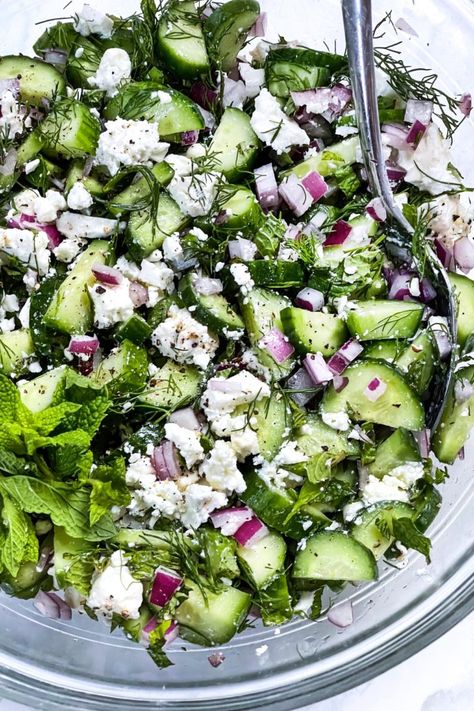 Herbed Cucumber and Feta Salad | foodiecrush.com 21 Day Fix Salad, Foodiecrush Recipes, Simple Cucumber Salad, Mediterranean Cucumber, Mediterranean Cucumber Salad, Cucumber Feta Salad, Pescatarian Meals, Side Salads, Recipes Salads