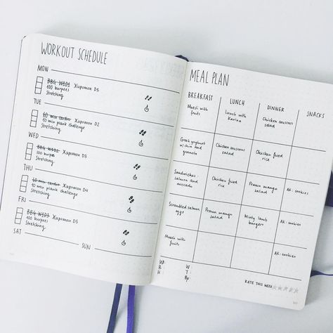 minimalist bullet journals spread | meal plan and workout schedule Journal D'inspiration, Spiritually Healthy, Planning School, Minimalist Bullet Journal, Bullet Journal Minimalist, Bullet Journal Page, Goals Bullet Journal, Bullet Journal Spreads, Health Workout