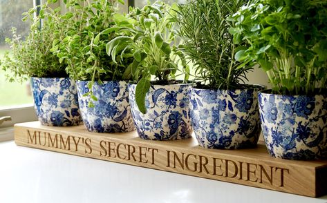 Personalised Herb Pot Planter Tray https://makemesomethingspecial.com/shop/personalised-herb-pot-planter-tray/ Herb Gift Basket, Wooden Herb Planter, Herb Planter Box, New Patio Ideas, Herb Gifts, Herb Garden In Kitchen, Diy Herb Garden, Indoor Herb, Kitchen Herbs