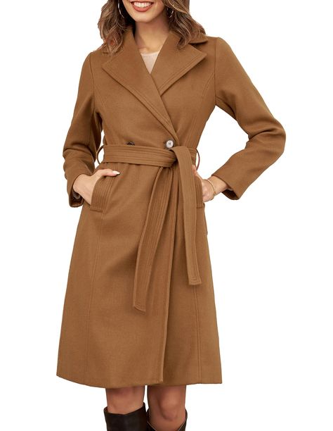 PRICES MAY VARY. 98% Polyester, 2% Viscose Imported Button closure Hand Wash Only MATERIAL - This wool blend pea coats are made of warm and skin-friendly fabric. Fully Lined. Offers wrinkle-free fit without compromising softness saving time of ironing in tight commuting periods. DESIGN - Classic women over coat, Slim fit, Below the knee length, Notch lapel, Long sleeve, Front button up closure, Double breasted, a line style, Thick and warm trench coats perfect for women in winter. FEATURES - Wom Belted Wrap Coat, Wool Wrap Coat, Wool Wrap, Classic Coats, Wrap Coat, Womens Parka, Belted Coat, Wool Blend Coat, Women Maxi