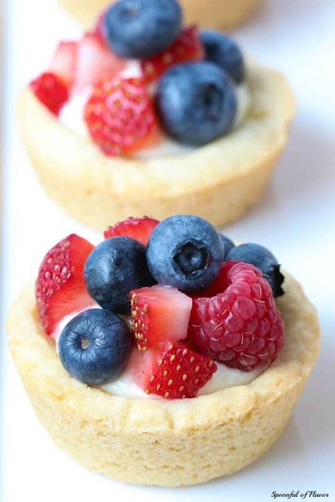 Triple Berry Lemon Cookie Cups Lemon Cookie Cups, Sugar Cookie Cups, Fruit Cheesecake, Lemon Cookie, Sugar Cookie Crust, Lemon Sugar Cookies, Chewy Sugar Cookies, Lemon Sugar, Cookie Cups