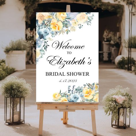 Dusty Blue and Yellow Floral Bridal Shower Welcome Sign, Bridal Shower Decor, Foam Board Sign Dusty Blue And Yellow, Foam Board Sign, Welcome Sign Bridal, Bridal Shower Decor, Elegant Bridal Shower, Floral Bridal Shower Invitations, Bridal Shower Welcome Sign, Shower Welcome Sign, Print Production