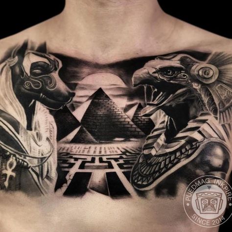 Pharaoh Tattoo, Chest Piece Tattoo, African Sleeve Tattoo, Egypt Tattoo Design, Egyptian Eye Tattoos, Pyramid Tattoo, Horus Tattoo, Meaning Art, Tato Dada