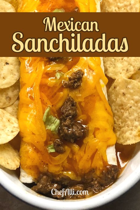 Sancho Recipe Beef, Mexican Sancho Recipe, Sanchos Tacos Recipe, Beef And Cheese Mexican Sanchiladas, Red Enchiladas Beef, Sancho Recipe, Authentic Mexican Food Dinners, Authentic Enchiladas, Mexican Food Recipes Beef