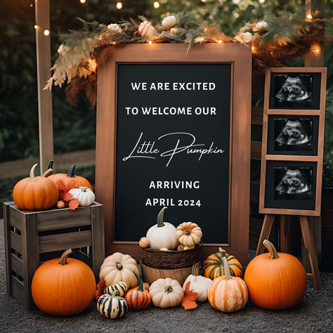 Pumpkin Patch Gender Reveal Party, October Baby Gender Reveal Ideas, Gender Reveal September, Gender Reveal Ideas For October, Pumpkin Themed Gender Reveal Party Ideas, Fall Baby Shower Decorations Boy, Fall Pregnancy Announcement With Sibling, Fall Gender Reveal Ideas Autumn, A Pumpkin Is On The Way