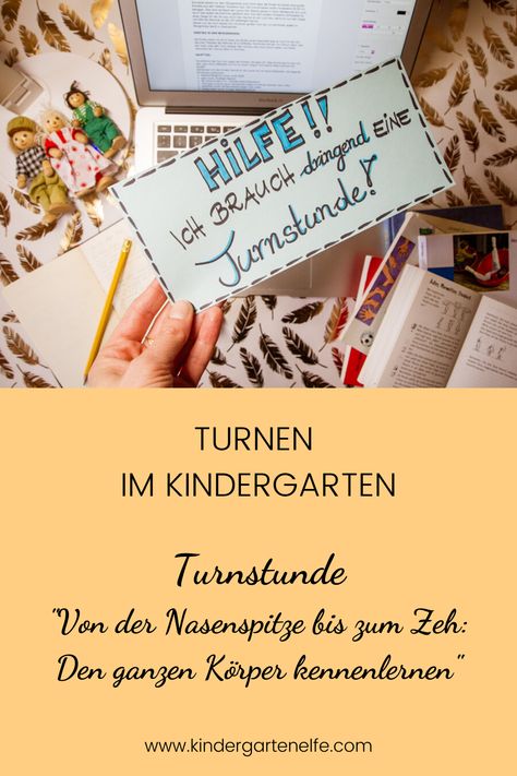 Du suchst eine komplett ausgearbeitete Turnstunde für den Kindergarten? Auf meinem Blog findest du eine Turnstunde für Kita und Kindergarten zum Thema Körper: "Von der Nasenspitze bis zum Zeh: Den ganzen Körper kennenlernen!" Sofort einsatzbereit! Ich freue mich, wenn du die Turnstunde mit deinen Kindergartenkindern ausprobierst.#Turnen #Kindergarten #Kita #Bewegung #Bewegungserziehung #Turnstunde #Ganzkörper Kindergarten Songs, Kindergarten Activities, Quiet Book, Kindergarten, Abc, Songs, Books