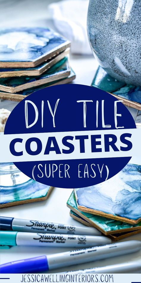 How to make DIY Tile Coasters. An easy project for kids and grown-ups alike! Learn how with this simple tutorial. Sharpie Coasters, Sharpies And Alcohol, Diy Tile Coasters, How To Make Tiles, Diy Coasters Tile, Picture Coasters, Trivets Diy, Homemade Coasters, Sharpie Colors