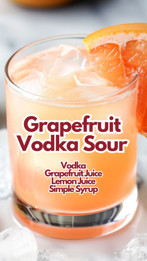 Grapefruit Vodka Sour Vodka Sour Recipe, Classic Vodka Cocktails, Cocktail Cards, Vodka Sour, Grapefruit Vodka, Alcohol Beverages, Grapefruit Cocktail, Summer Drinks Alcohol, Mix Drinks