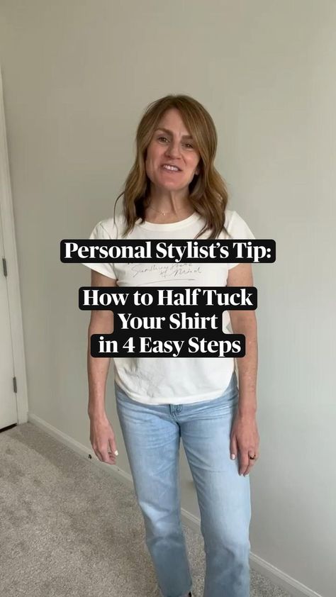 Personal Stylist’s Tip: How to Half Tuck Your Shirt in 4 Easy Steps in 2022 | Fashion hacks clothes, Fashion over 50, Clothing hacks How To Tuck Your Tshirt, How To Do The Half Tuck Shirts, Different Ways To Tuck In A Shirt, Side Tuck Shirt How To, How To Tuck In A Tshirt, How To Dress Up A Tshirt, How To Style A Tshirt, Blouse Hacks, Front Tuck Shirt