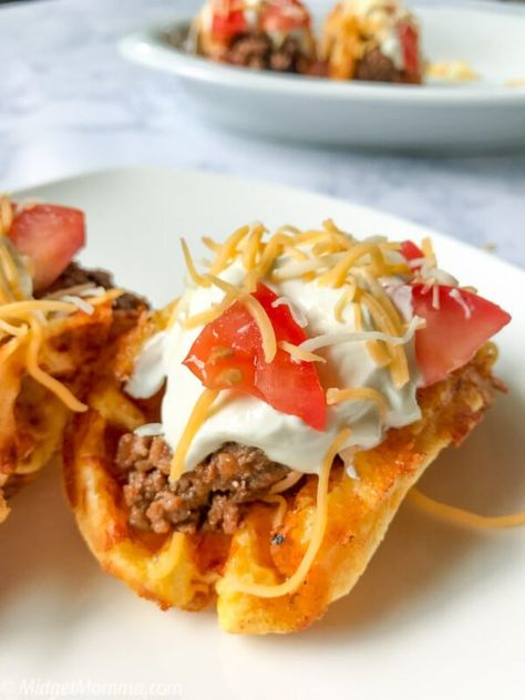 Keto Chaffle Taco Shells Recipe • MidgetMomma Keto Taco Shells, Taco Shell Recipe, Cacciatore Recipes, Keto Fast Food, Keto Chaffle, Chicken Cacciatore Recipe, Taco Meat Recipes, Waffle Maker Recipes, Shells Recipe