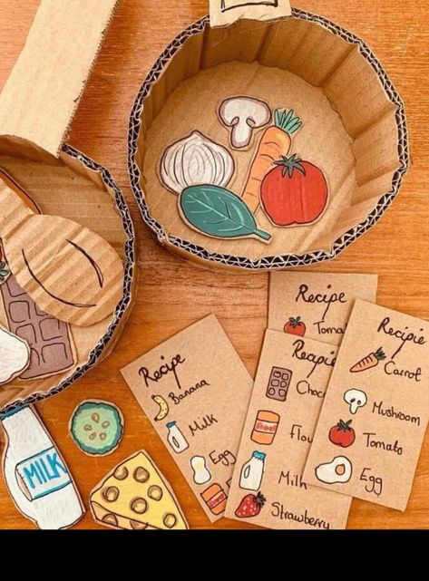 Cardboard Food, Mainan Diy, Templat Kotak, Maluchy Montessori, Bedroom Basement, Aktiviti Kanak-kanak, Anak Haiwan, Bar Basement, Baby Learning Activities