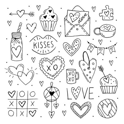 Love Letras, Calendar Doodles, Valentines Day Doodles, Valentine Drawing, Valentines Day Cartoons, Valentine Doodle, St Valentines Day, Valentines Day Drawing, Heart Doodle