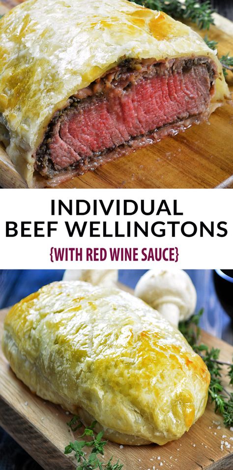 Individual Wellington, Gordon Ramsey Beef Wellington, Red Wine Reduction Sauce, Individual Beef Wellington, Wellington Recipe, Beef Tenderloin Recipes, Filet Mignon Recipes, Beef Wellington Recipe, Red Wine Sauce