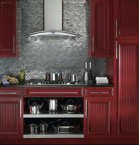 The Best Kitchen Colours For Your Home • One Brick At A Time Canopy Ideas, Best Kitchen Colors, Red Cabinets, Canopy Bedroom, Backyard Canopy, Renzo Piano, Mobil Home, Red Kitchen, Kitchen Color