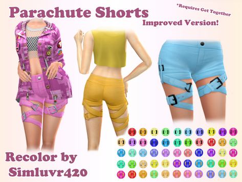 The Sims Resource - Parachute Shorts Improved Recolor (Get Together Required) Parachute Shorts, Lulu Pants, Strap Pants, Clothing Pants, Boho Pants, Sims 4 Cc, Maxis Match, The Sims Resource, Sims Resource