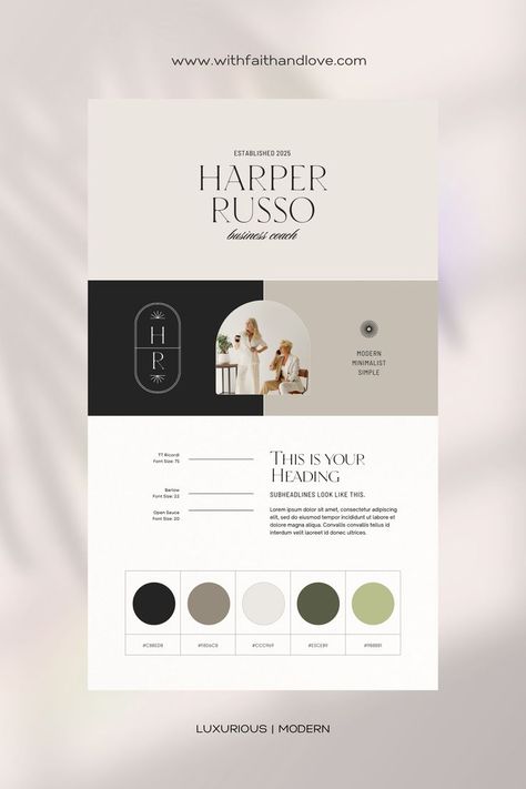 luxurious and modern brand board Brand Board Template, Brand Colour Schemes, Watercolor Branding, Brand Identity Guidelines, Branding Kits, Brand Guidelines Template, Board Template, Logo Design Feminine, Publicidad Creativa