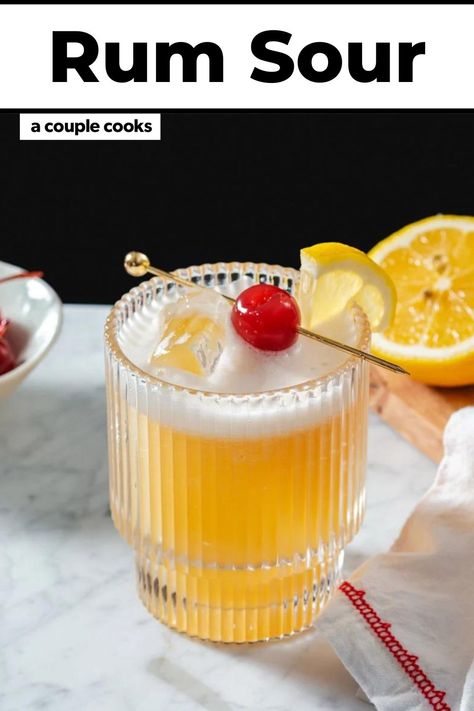 This rum sour recipe is delightfully sweet tart! Pair any type of rum with lemon juice, simple syrup for a fun and easy cocktail. #rum #rumsour #rumcocktail #rumsourcocktail #rumdrink #easyrumdrink #rumsourdrink Rum Sour Recipe, Rum Sour, Rum Drinks Easy, Cold Dip Recipes, Vegan Brunch Recipes, Best Fish Recipes, Winter Salad Recipes, A Couple Cooks, Salad Dressing Recipes Healthy