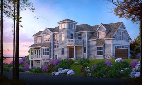 Shingle House Plan - 4 Bedrooms, 3 Bath, 4702 Sq Ft Plan 1-158 5 Bedroom Coastal House Plans, Beach Mansion Exterior, Beach House Mansion, Raised Beach House, Large Beach House, Shingle House Plans, Coquette Girlies, Beach Style House, Beach Style House Plans