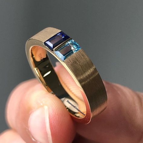 Men's Gemstone Ring, Two Stone Ring, 5x3 MM Baguette Ring, Brushed Finish Solid Gold Ring For Him, Sapphire And Topaz Gemstone Wedding Ring ✱ Specification ✱ Gemstone: ----------------------------- Type: Sapphire, Topaz Color: Blue Shape: Baguette Cut Stone Size: 5x3 mm ✍This Listing's images are only for Imagin about this item. This is all our photography. If you place the order then the same item we can make it. ✍ This displayed all products are made with a highly polished shiny gold finished Gem Rings Men, Blue Topaz Mens Ring, Men Sapphire Ring, Men Wedding Rings Gold For Him, Guys Engagement Rings, Proposal Rings For Men, Mens Gemstone Rings Vintage Men, Blue Stone Ring For Men, Mens Wedding Ring With Stone