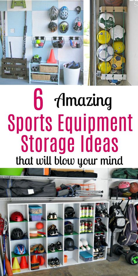 6 Amazing Sports Equipment Storage Ideas That Will Blow Your Mind Sports Equipment Storage Ideas, Equipment Storage Ideas, Sports Equipment Organization, Sports Equipment Storage, Scooter Storage, Sports Storage, Storage Garage, Diy Rangement, Sport Equipment