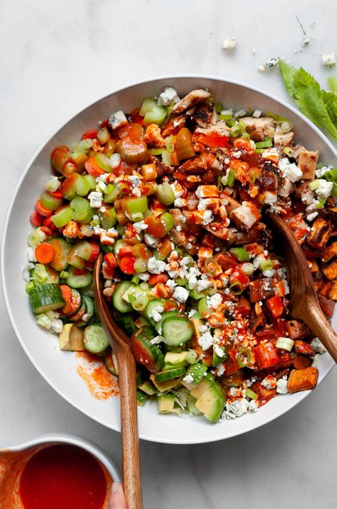 Wing Dip, Chicken Wing Dip, Chop Salad, Blue Cheese Crumbles, Easy Buffalo Chicken, Buffalo Chicken Salad, Chicken Chopped Salad, Buffalo Wing Sauce, Cooking Sweet Potatoes