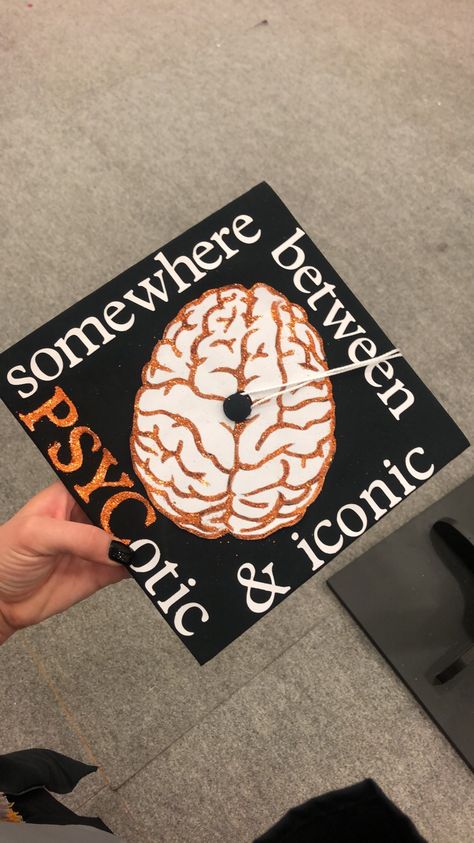 Cap Ideas For Psychology, Psych Graduation Cap Ideas, Public Health Grad Cap, Graduations Caps Ideas, Psych Cap Graduation, College Graduation Cap Ideas Psychology, Psych Grad Caps, Grad Cap Designs Psychology, Brain Graduation Cap