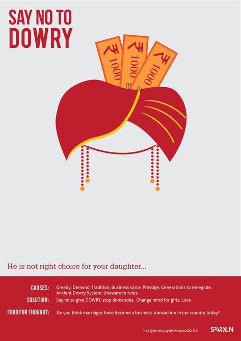 Say No To Dowry Poster, Dowry System Poster, Dowry Poster, Dowry System In India, Social Awareness Posters, Dowry System, Sindhi Embroidery, Social Evils, Social Topics