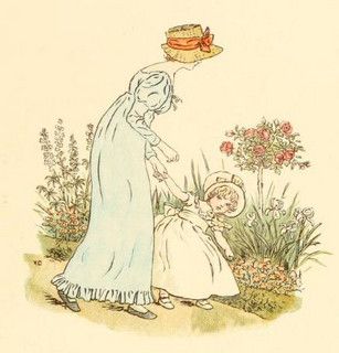 Kate Greenaway 1910 from The Marigold Garden - Little Phillis Marigold Garden, Kate Greenaway, Nostalgic Art, Beatrix Potter, Comic Book Characters, Childrens Illustrations, Children's Book Illustration, Mother And Child, Book Illustration