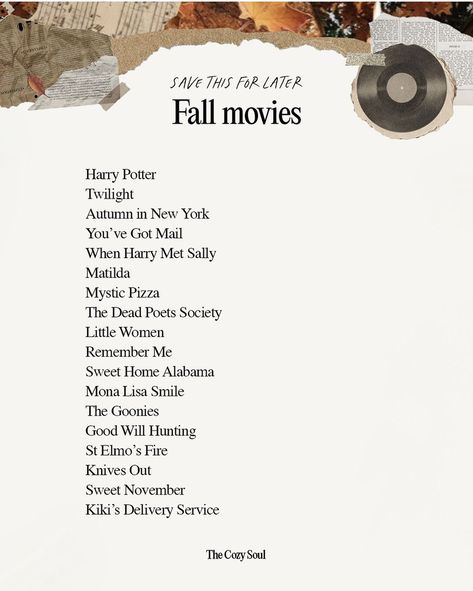 September Movie List, September Movies, Fall Movies To Watch, Fall Movies, The Fall Movie, Herbst Bucket List, Halloween Movie Night, Movie To Watch List, When Harry Met Sally