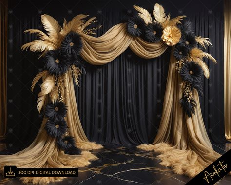 Burlesque Party Theme Decor, Masquerade Mask Backdrop, 40th Birthday Gatsby Theme, Gatsby 50th Birthday Party, Mascarade Party Decorations Diy Masquerade Ball Centerpiece Ideas, Black White And Gold Quinceanera, Black And Gold Theme Quinceanera, Mascarade Ball Decor, Masquerade Gala Decorations