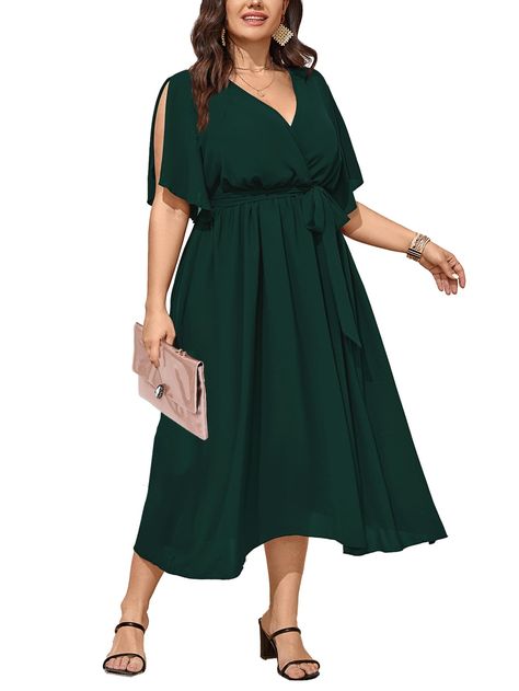 PRICES MAY VARY. MATERIAL: This Plus Size Maxi Dress Is Made Of 95% Polyester and 5% Spandex, Which Is Soft, Comfy And Light Weight, But Not See Through, Flowy, Comfortable To Wear In Summer FEATURE: Long Dress For Women Features Sexy Wrap V Neck, Short Sleeve, Relaxed Fit, Split Sleeve, High Waist, Wrap Dress, Solid Long Maxi Dress, Wrap Belt At The Waist STYLE: Summer Maxi Dress/ V Neck Maxi Dress/ Semi Formal Dress/ Ladies Maxi Dress/ High Waist Dress/ Flowy Maxi Dress/ Maxi Dress With Split Formal Dresses For Busty Women, Curvy Wedding Guest Outfit, Wrap Dress Formal, Plus Size Wedding Guest Outfit, Trendy Plus Size Dresses, Maxi Dress Short, A Line Long Dress, Plus Size Maxi Dress, Womens Wrap Dress