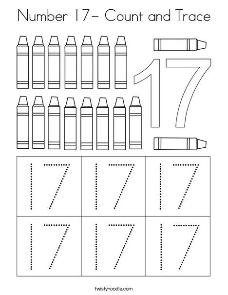 Number 17- Count and Trace Coloring Page - Twisty Noodle Preschool Curriculum Free, Teacher Binder Organization, Number Words Worksheets, Preschool Number Worksheets, Kindergarten Phonics Worksheets, Twisty Noodle, Preschool Tracing, Tracing Worksheets Preschool, Preschool Writing