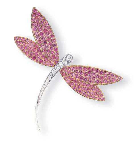 A PINK SAPPHIRE AND DIAMOND ''LIBELLULE'' CLIP BROOCH, BY VAN CLEEF & ARPELS  / Dragonfly | Christie's Van Cleef & Arpels, Dragonfly Brooch, Van Cleef And Arpels, Gold Pin, Diamond Brooch, Gold Brooches, Pearl Brooch, Van Cleef Arpels, Van Cleef