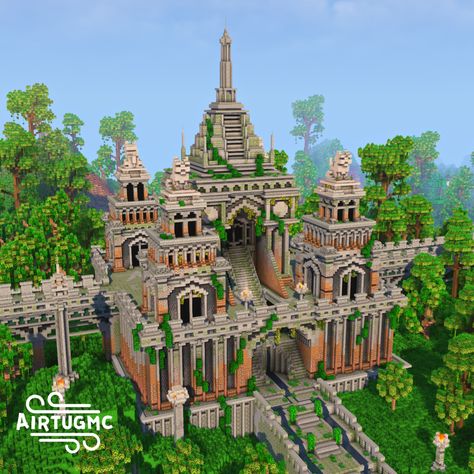 Minecraft Mosoleum, Minecraft Indian Temple, Aztec Minecraft Build, Minecraft Jungle Temple Base, Minecraft Aztec Builds, Minecraft Jungle Castle, Jungle Temple Minecraft, Minecraft Visuals, Minecraft Jungle Builds