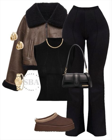 StylesByAriana_A's FALL/WINTER Collection on LTK Black On Brown Outfit, Black And Brown Fall Outfits, Winter Comfy Cute Outfits, Winter Outfit Pants, Cute Outfits Winter Aesthetic, Flare Pants Winter Outfit, Flare Pants Shoes, Winter Birthday Dinner Outfit, Casual Winter Outfits Black Women