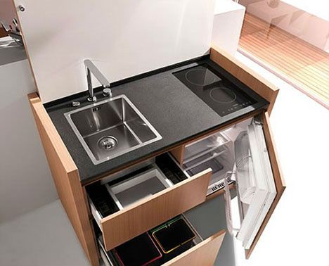 Micro Kitchen, Wohne Im Tiny House, Compact Furniture, Space Saving Kitchen, Compact Kitchen, Contemporary Kitchen Design, Small Space Solutions, Compact Living, Mini Kitchen