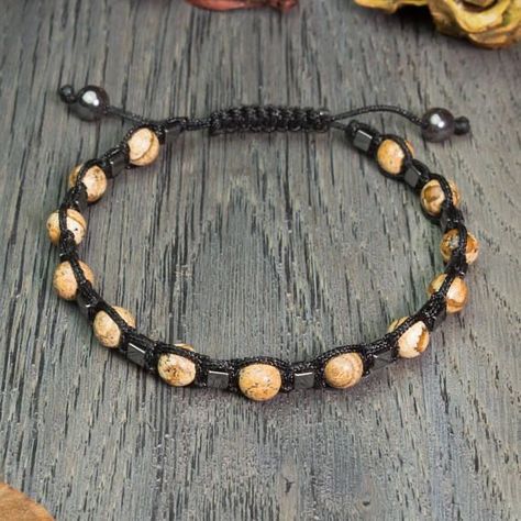 Masculine Bracelets, Mens Jewelry Diy, Rope Bracelets Diy, Homemade Bracelets, Men Bracelets, Beige Stone, Cord Jewelry, Beaded Jewels, Bracelet Men