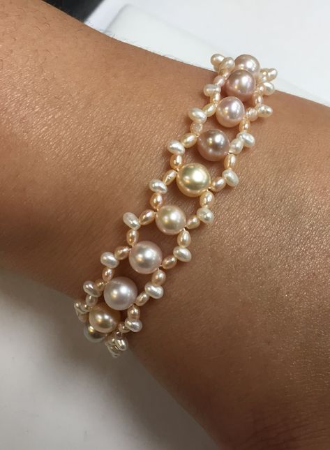 One of a kind hand strung pearl bracelet. Light Weight Gold Bracelet, Pearl Bracelet, Infinity Bracelet, Diamond Bracelet, Gold Bracelet, Bracelet, Gold