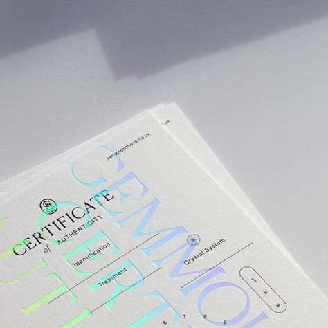 Colorplan on Instagram: "Colorplan Pristine White 540gsm with a transparent holographic and gloss black foil for @selfandothers.co's certificates, designed by @conscious.made and printed by @jotpress." Holographic Foil Packaging, Holographic Typography, Iridescent Packaging, Illustrated Branding, Colorplan Paper, Holographic Paper, Holographic Print, Foil Packaging, Clear Paper