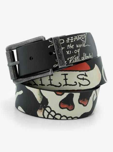 Ed Hardy Tattoo Skull Belt | Hot Topic Ed Hardy Belt, Ed Hardy Men, Boy Best Friend Gifts, Cool Belts, Emo Gifts, Ed Hardy Tattoos, Skull Belt, Y2k Skull, Tattoo Skull