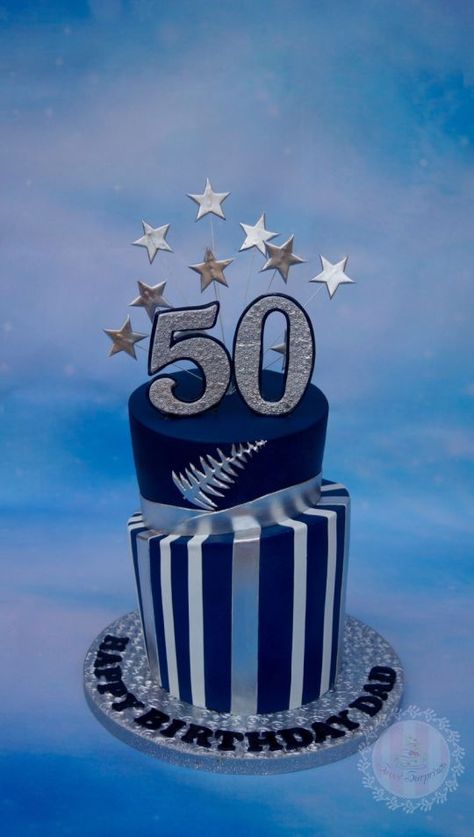 Navy and Silver 50th Birthday Blue Dinner Party, 50th Birthday Cakes For Men, Mens Birthday Party Decorations, 70th Birthday Cake, Birthday Decorations For Men, 21st Cake, Diamond Party, 21st Party, Mens Birthday Party