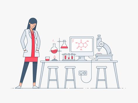 by Egor Kosten Chemistry Lab Illustration, Chemistry Gif, Scientist Illustration, Science Animation, Lab Background, Science Gif, Lab Illustration, Scientist Cartoon, Pink And Gold Wallpaper