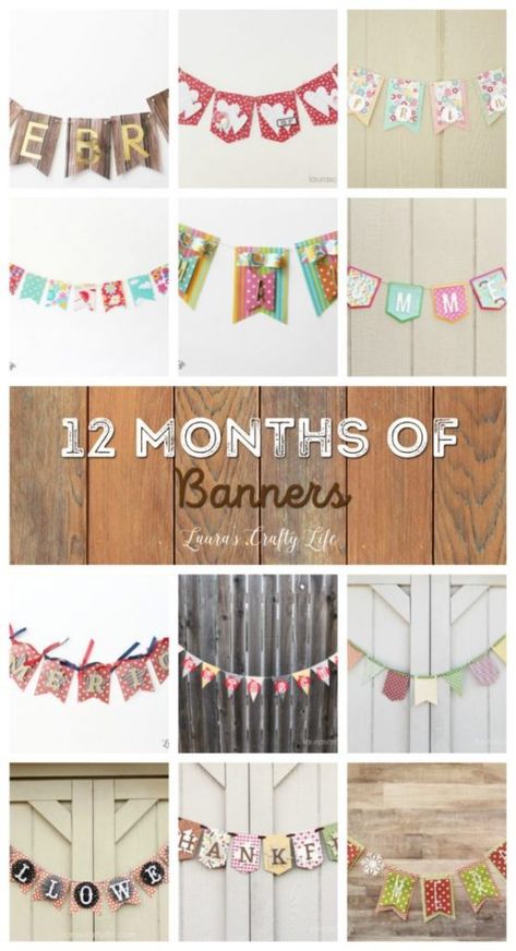 create-12-months-of-banners-with-the-we-r-memory-keepers-banner-punch-board Cricut Banners, Faux Pies, Cricut Banner, Letter Garland, Diy Birthday Banner, Garland Ideas, Fall Banner, Holiday Banner, Banner Letters