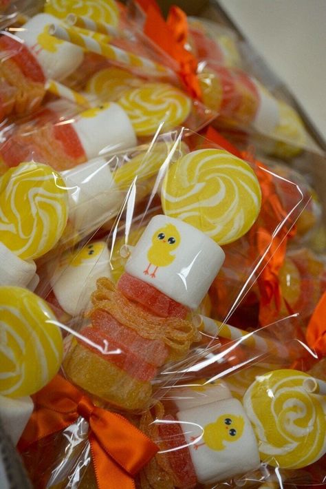 "Our Chick Candy Cabob™️ is a sweet alternative to your traditional chocolate bunny.  Each candy kabob is made using a variety of the freshest sweet and sour gummy candies, themed ImageMallow®️ marshmallow and lollipop served on a kid friendly straw. Each item measures approximately 7\", comes individually wrapped and accented with a bow as shown. Pricing shown is for 12 pieces Can be made in other colors. Feel free to convo with any questions or special requests." Easter Candy Kabobs, Easter Pastry, Carousel Ideas, Winter Party Favor, Easter Pastries, Edible Party Favors, Candy Kabobs, Gummy Candies, Candy Board